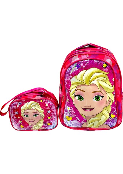 Elsa Desenli Kumaş Lüks Ilkokul Çantası 2'li Takım