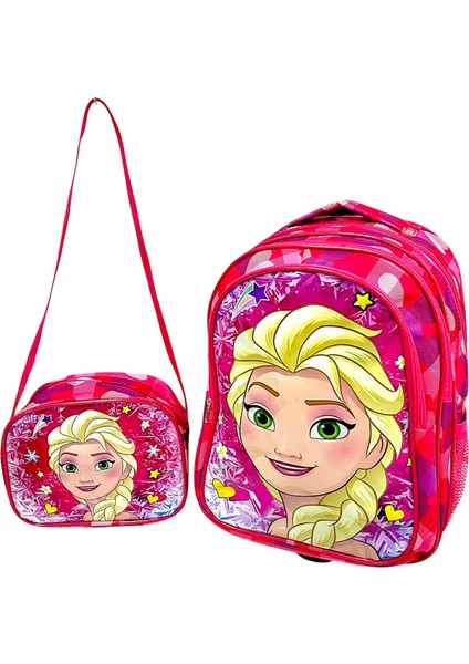 Elsa Desenli Kumaş Lüks Ilkokul Çantası 2'li Takım