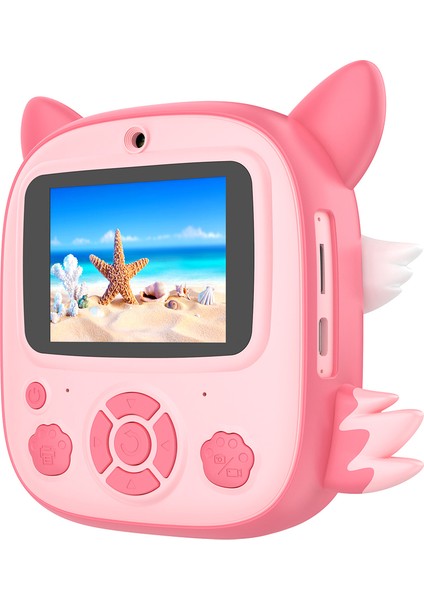 P7 2,4 Inç IPS Ekran Çocuk Dijital Kamera Çift Lensli Anında Yazıcı, 32GB Kart + Kart Okuyucu-Pembe (Yurt Dışından)