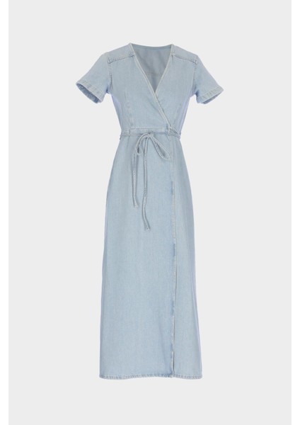 Açık Mavi Kruvaze Biyeli Kapamalı Maxi Boy Slim Fit Jean Elbise C 4676-069 fiyatları