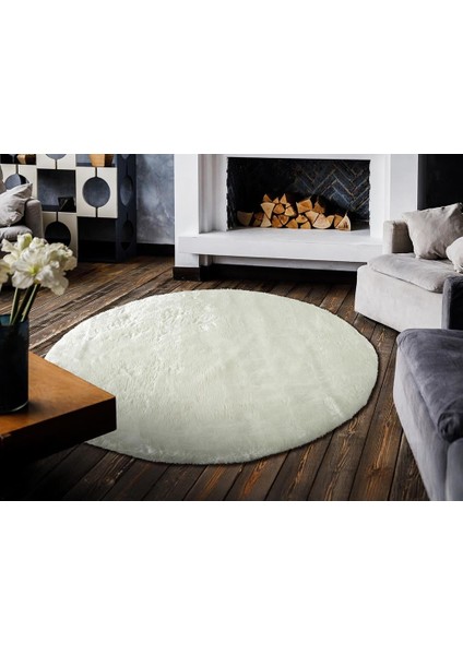 Roby RB003A Siyah Beyaz Yumuşak Tuşeli Peluş Daire Halı