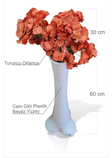 En Uzun Büyük Geniş Turuncu Ortanca 60 cm Kırılmaz Ince Belli Dengeli Devrilmez Kırılmaz Konik Vazo fiyatları