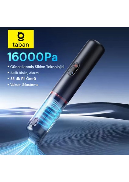 A5 Kablosuz El Süpürgesi – 16000PA Güçlü Emiş, 130W Motor, 30DK Batarya, Type-C Şarjlı Araç Ev Ofis Temizlik Hafif