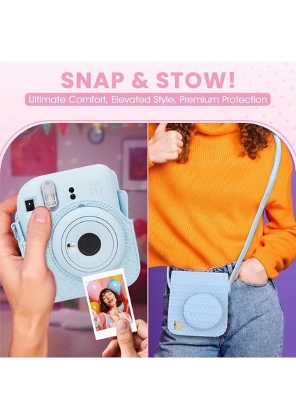 Instax Mini 12 Anlık Fotoğraf Makinesi/minimate Özel Kılıf/10 Sayfa - Mavi Pastel Blue