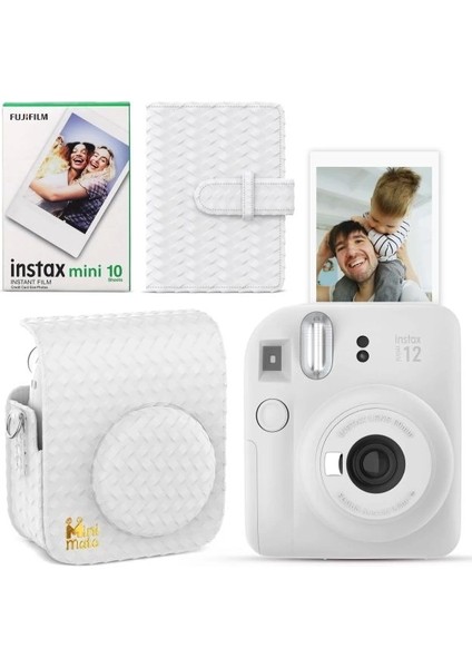Instax Mini 12 Anlık Fotoğraf Makinesi/minimate Özel Kılıf/10 Sayfa - Beyaz Clay White