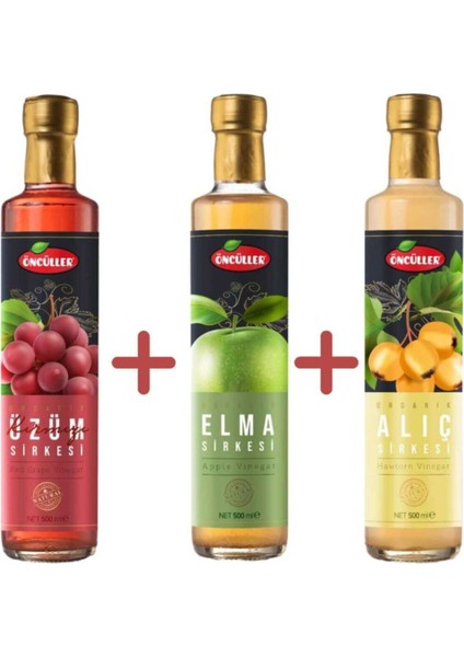 Sirke 500ml Elma Sirkesi + 500ml Alıç Sirkesi + 500ml Kırmızı Üzüm Sirkesi