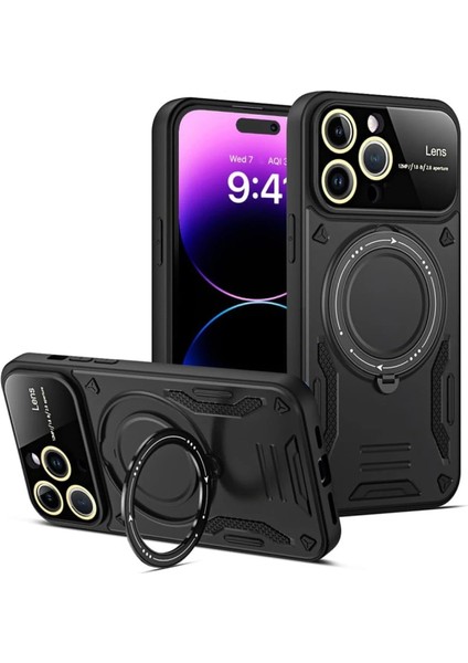 Iphone 16 Pro Kılıf Joy Lens Standlı Kapak - Siyah Bstmy