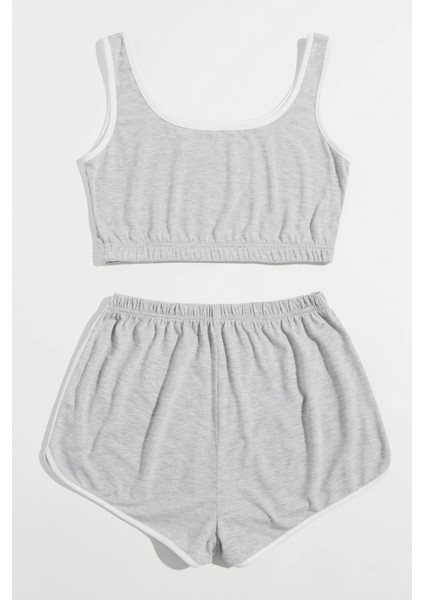 Kadın Gri Askılı Crop Top ve Şortlu Gecelik Takım fiyatları