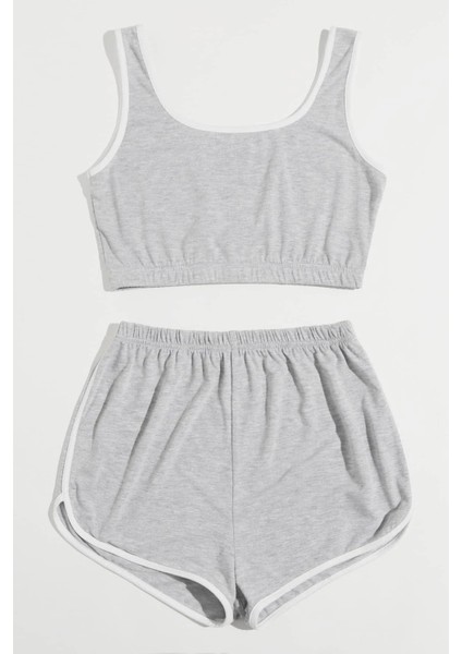 Kadın Gri Askılı Crop Top ve Şortlu Gecelik Takım modelleri