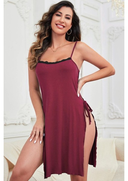 Kadın Siyah Cut Out Detaylı Yırtmaçlı Sexy Gecelik