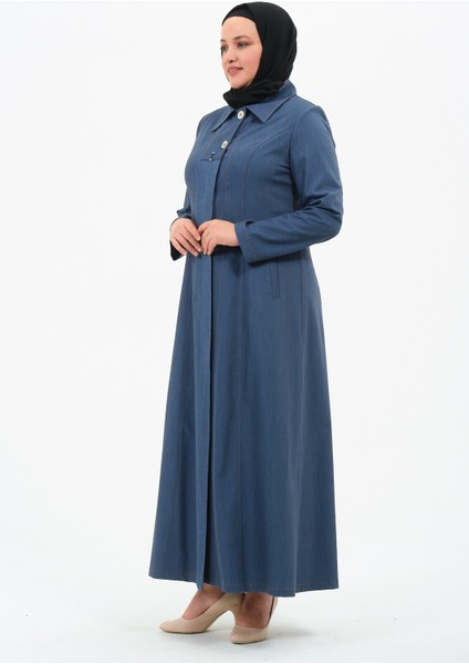 Kadın Büyük Beden Düğmeli Kot Pardesü modelleri