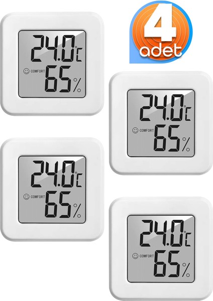 4 Adet Mini Sıcaklık Nem Ölçer LCD Ekran Oda Termometre Duvara Takılabilen Masaüstü Higrometre Beyaz