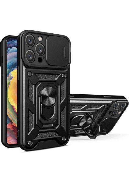 Iphone 16 Pro Kılıf Pars Lens Yüzüklü Silikon - Siyah Bstmy