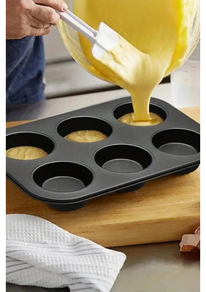 Paslanmaz Yapışmaz Çelik 6'lı Muffin Kek Kalıbı 26X 38 cm Cupcake Kalıbı 1. Sınıf Malzeme Kek Kalıp