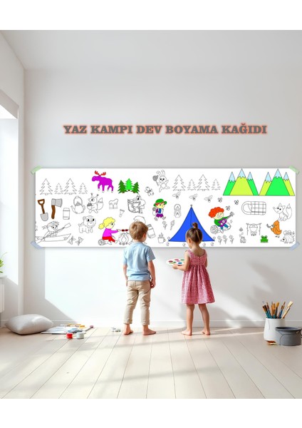 Yaz Kampı Temalı Dev Boyama Kağıdı 2,5 Metre Rulo Boyama Kağıdı Çocuk Anaokulu ve Kreşler İçin Aktivite Çocuk Eğitici Boyama