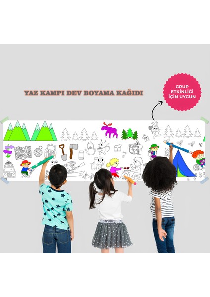 Yaz Kampı Temalı Dev Boyama Kağıdı 2,5 Metre Rulo Boyama Kağıdı Çocuk Anaokulu ve Kreşler İçin Aktivite Çocuk Eğitici Boyama