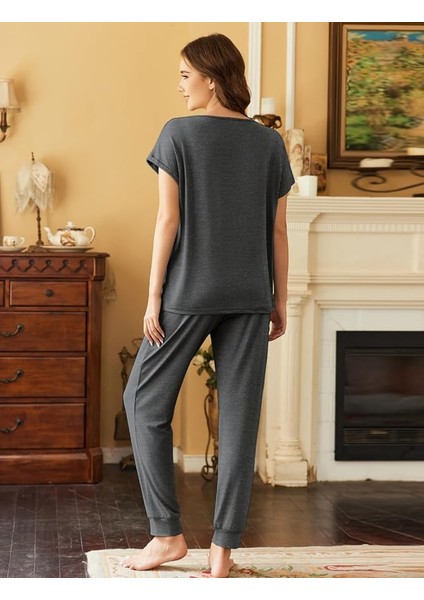 Kadın Pamuklu Kısa Kollu Yumuşak Dokulu Pijama Takım T-Shirt ve Pantolonlu Spor Takımı fiyatları