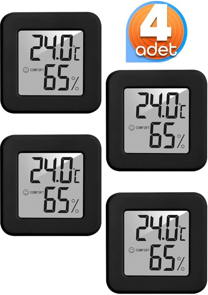 4 Adet Mini Sıcaklık Nem Ölçer LCD Ekran Oda Termometre Duvara Takılabilen Masaüstü Higrometre Siyah