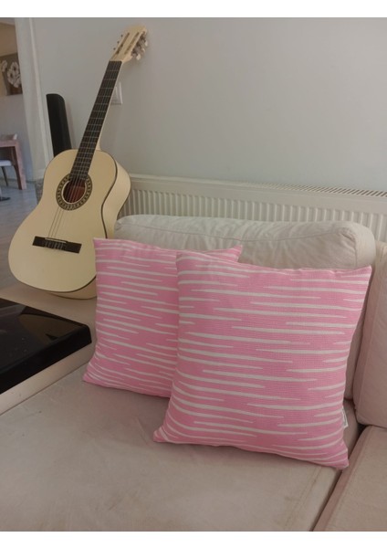 2 Li Kırlent Kılıfı,pembe Beyaz Modern Çizgili Dekoratif Kırlent Kılıfı 40X40 cm