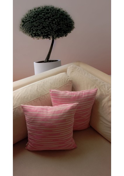 2 Li Kırlent Kılıfı,pembe Beyaz Modern Çizgili Dekoratif Kırlent Kılıfı 40X40 cm fiyatları