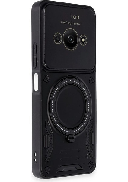 Xiaomi Poco C61 Kılıf Joy Lens Standlı Kapak - Siyah Bstmy