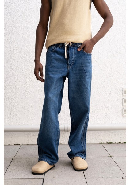 Bağcıklı Regular Fıt Mavi Jean modelleri