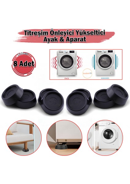 Titreşim Önleyici Beyaz Eşya Çamaşır Makinesi Ayağı 8 Adet Kaymaz Gürültü Azaltıcı Engelleyici Ayak