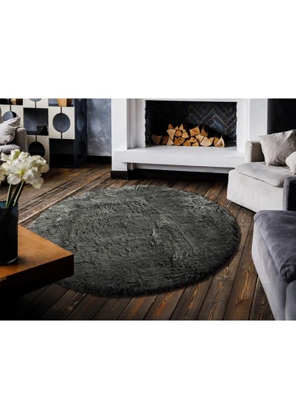 Roby RB001A Siyah Yumuşak Tuşeli Peluş Daire Halı