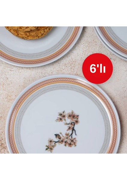 Porselen Desenli Pasta Tabağı 20 cm 6'lı Set