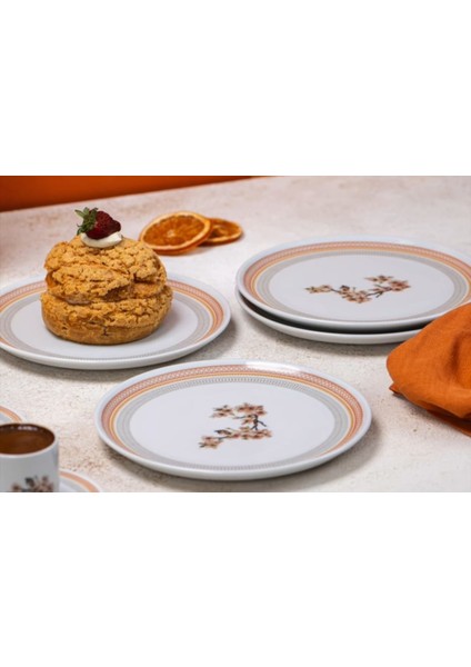Porselen Desenli Pasta Tabağı 20 cm 6'lı Set