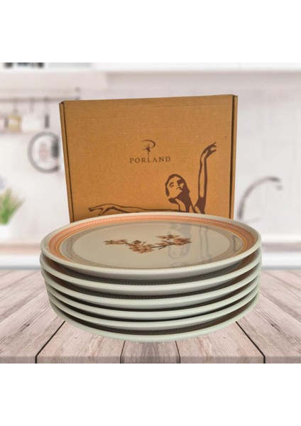 Porselen Desenli Pasta Tabağı 20 cm 6'lı Set