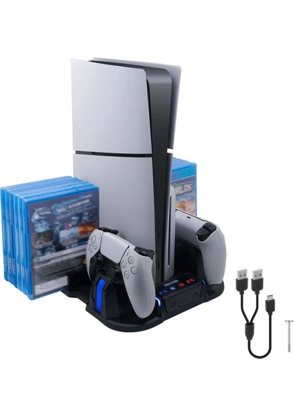 GP-521 Ps5 Slim Disk/ps5 Slim Dijital Uyumlu Multifonksiyonel Soğutucu Fan Şarj Stand