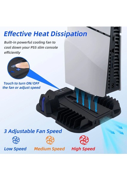 GP-521 Ps5 Slim Disk/ps5 Slim Dijital Uyumlu Multifonksiyonel Soğutucu Fan Şarj Stand