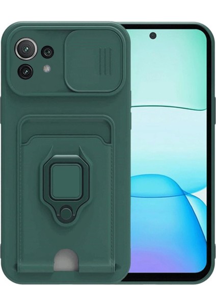 Xiaomi Mi 11 Lite Kılıf Zuma Kartvizitli Yüzüklü Silikon - Yeşil Bstmy