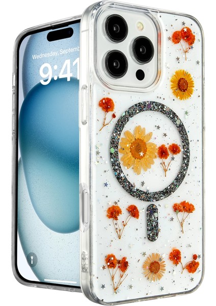 Iphone 16 Pro Max Kılıf Daisy Simli Magsafe Kapak - Siyah Bstmy