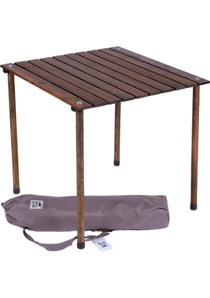 Ahşap Katlanır Masa Sandalye Seti Antrasit - Haki Kılıf 60X60X55 Antrasit Masa