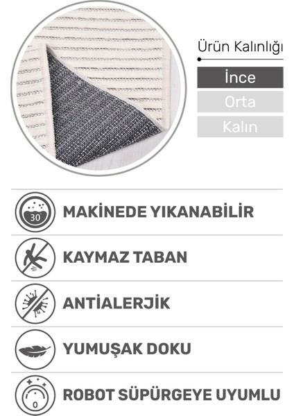 Lidya Beyaz Pamuk Dokuma Yumuşak Halı | Kaymaz Tabanlı, Yıkanabilen Modern Tasarımlı Kilim
