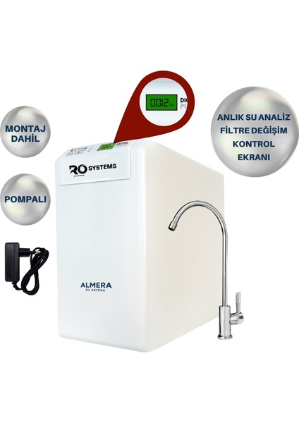 ALMERA SU ARITMA (MONTAJ DAHİL) Pompalı Dijital TDS Ekranlı PH Alkali Filtreli 10 Aşamalı Çelik Tanklı Pompalı Su Arıtma Cihazı fırsatları