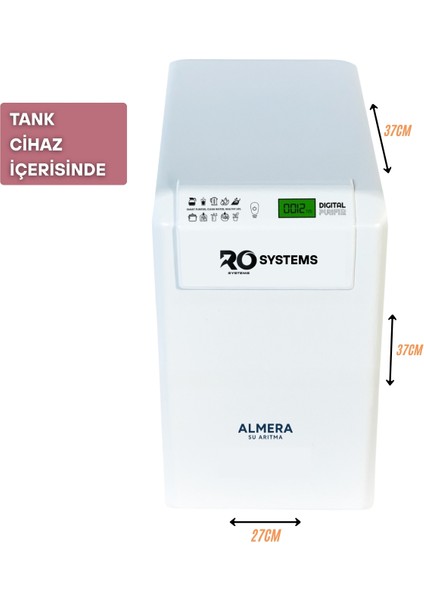 ALMERA SU ARITMA (MONTAJ DAHİL) Pompalı Dijital TDS Ekranlı PH Alkali Filtreli 10 Aşamalı Çelik Tanklı Pompalı Su Arıtma Cihazı