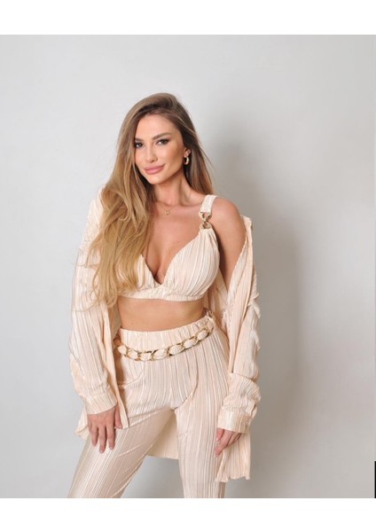 Krem Rengi 3 Lü Pilise Takım