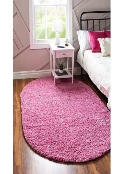 %100 Kaymaz Taban Pembe Oval Salon Oturma Odası Çocuk Odası Yolluk Halı