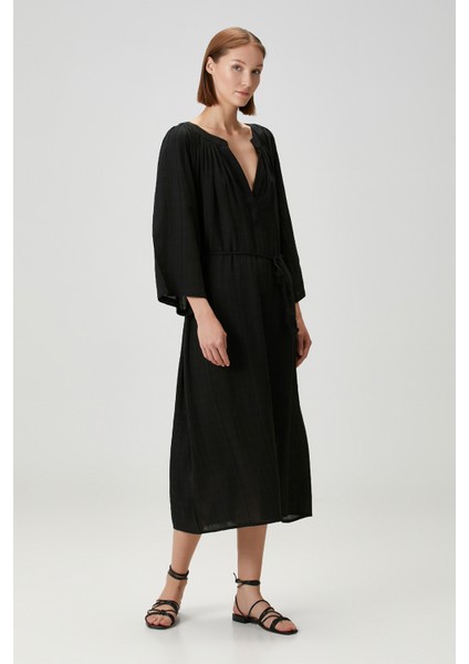 Poseidon Keten Elbise Siyah