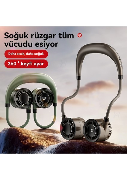Asılı Boyun Yüksek Rüzgar Dijital Ekran USB Taşınabilir Kanatsız Küçük Fan (Yurt Dışından)