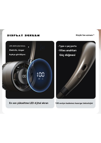 Asılı Boyun Yüksek Rüzgar Dijital Ekran USB Taşınabilir Kanatsız Küçük Fan (Yurt Dışından)