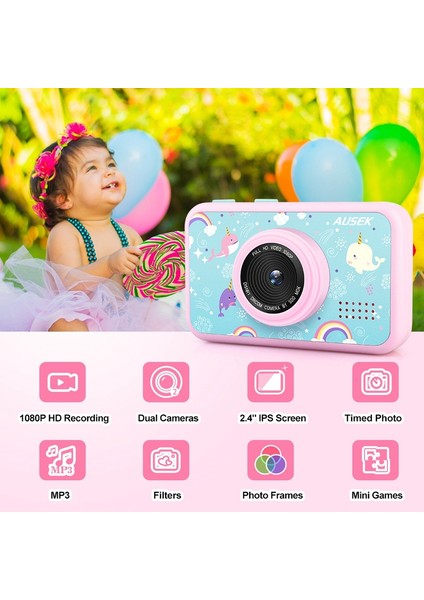 AD-G29D 2.4 Inç Ekran Çocuk Kamera Ön/arka Çift Kamera Oyunlar/filtreler/çerçeveler ile Taşınabilir El Mini Kamera-Pembe (Yurt Dışından) modelleri