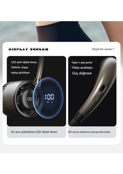 Yeni Dijital Ekran Boynu Yapraksız USB Küçük Fan (Yurt Dışından)