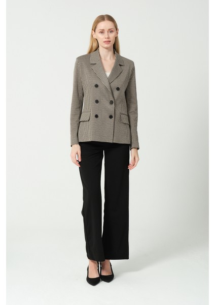 Krem Siyah Kruvaze Ceket