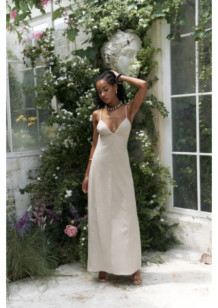 Onella Askılı Taş Uzun Elbise