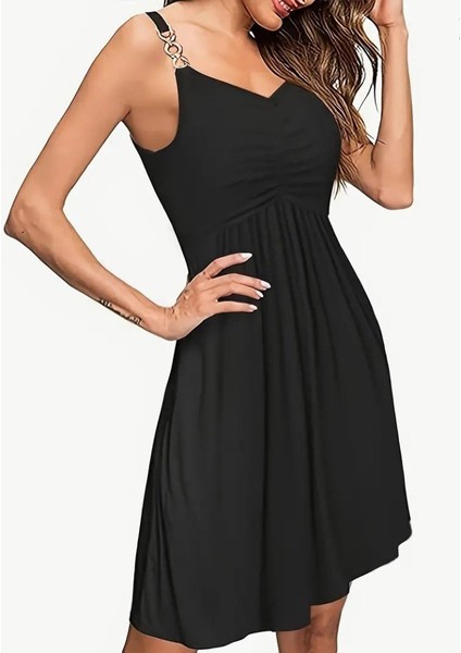 Kadın Ip Askılı V Yakalı Kısa Viskon Elbise modelleri