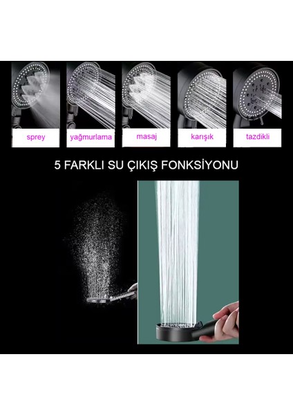 5 Fonksiyonlu, Yüksek Basınçlı El Duşu - R1001-B
